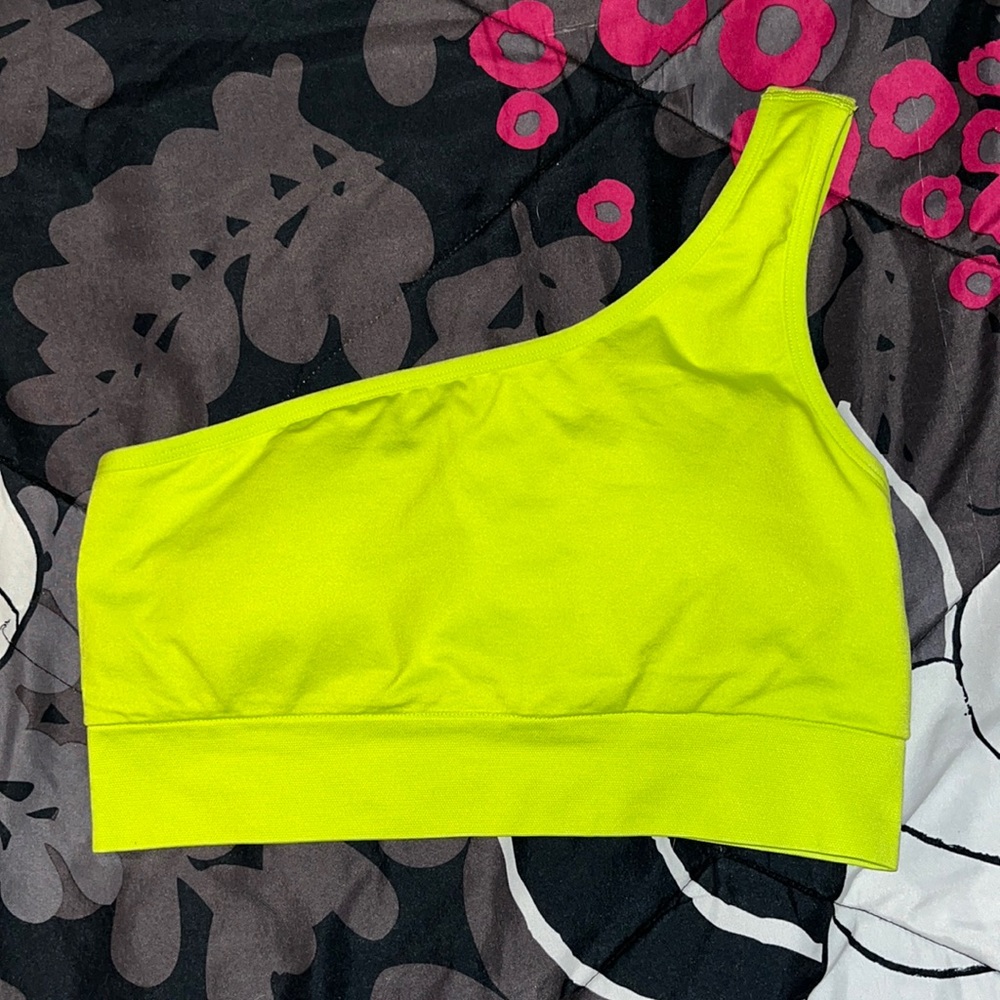 PINK Victoria's Secret Neon Yellow One-Shoulder Sports Bra